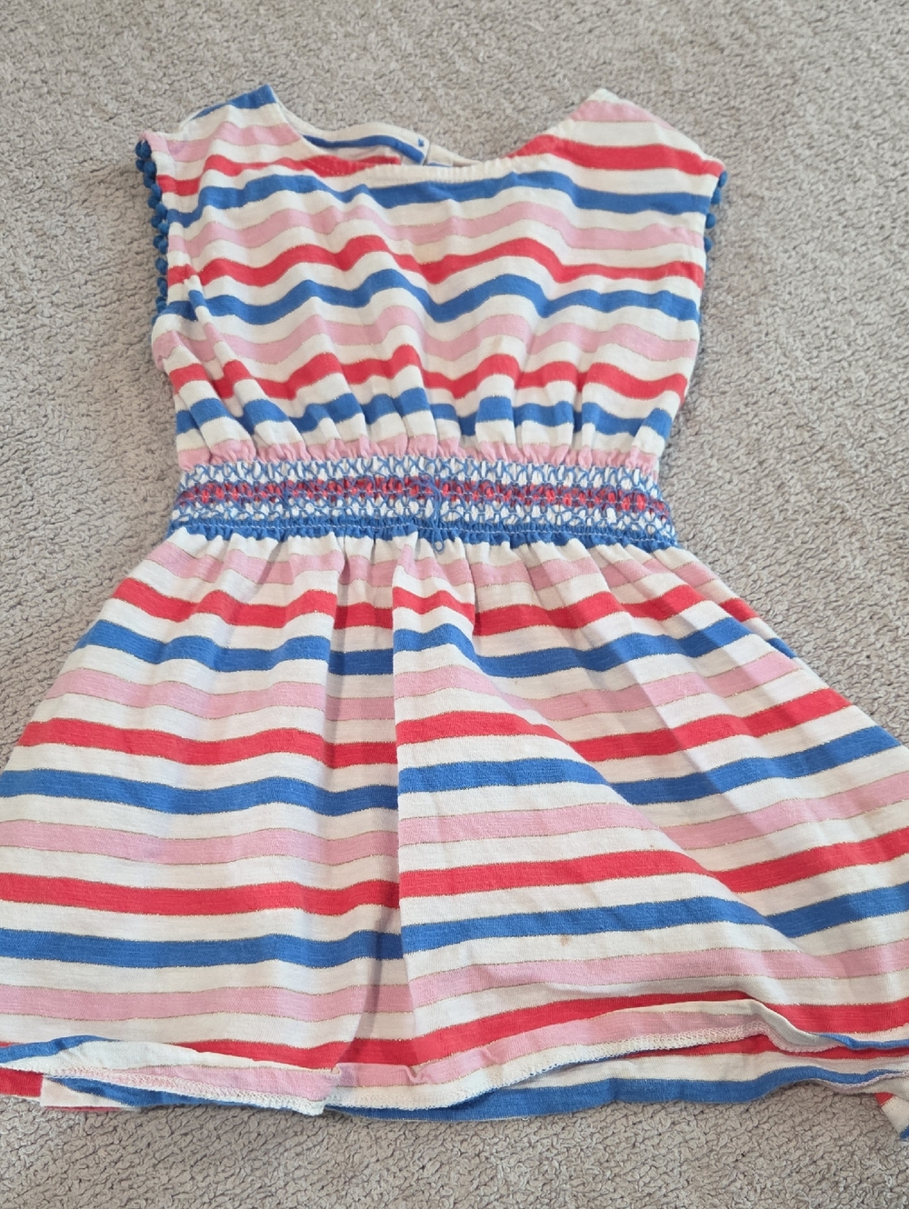 Mini Boden Pink, Blue & Red Striped Smocked Waist Dress